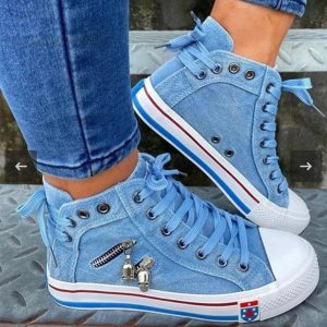 High-Top Denim Sneakers w/ Skull Charms & Zippers (women)
