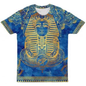 Blue w/ Gold Print Ancient Egyptian (KMT) T-Shirt (unisex) (quick-dry) (breathable)